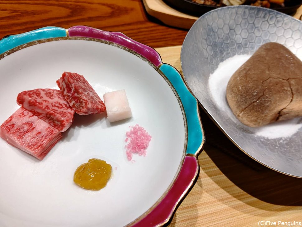 3種類の宮崎牛。石焼で頂きます