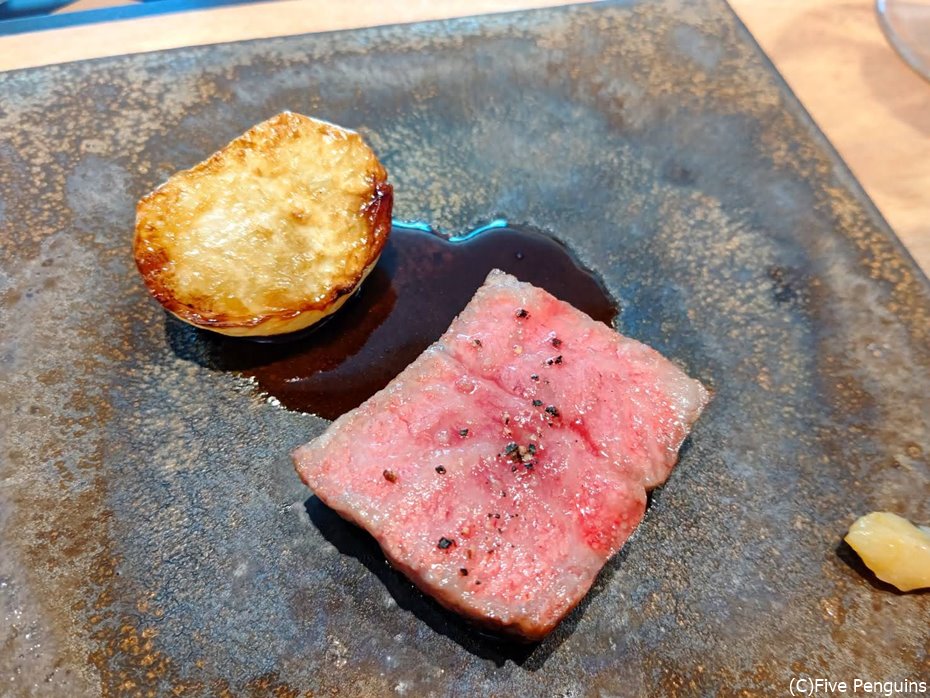 奥出雲和牛は美味しく、付け合わせの蕪がジューシー!