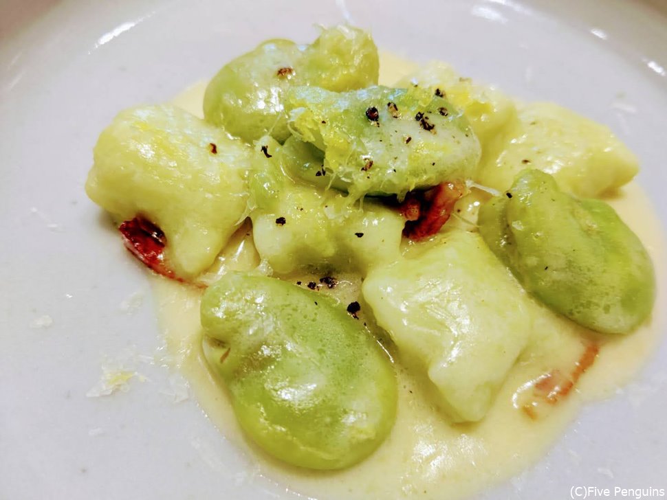 空豆とリコッタチーズのニョッキ。優しい味と食感!