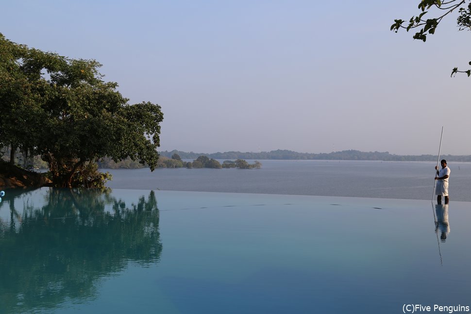 バワ氏が考案した湖と一体になったかのように見えるインフィニティプール